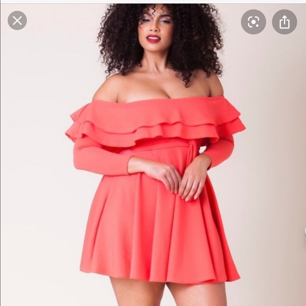 Rue 107 Coral Off-Shoulder Skater Dress